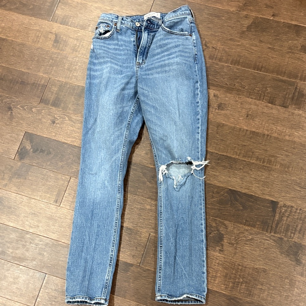Abercrombie & Fitch Light Blue Ripped Straight Leg Jeans